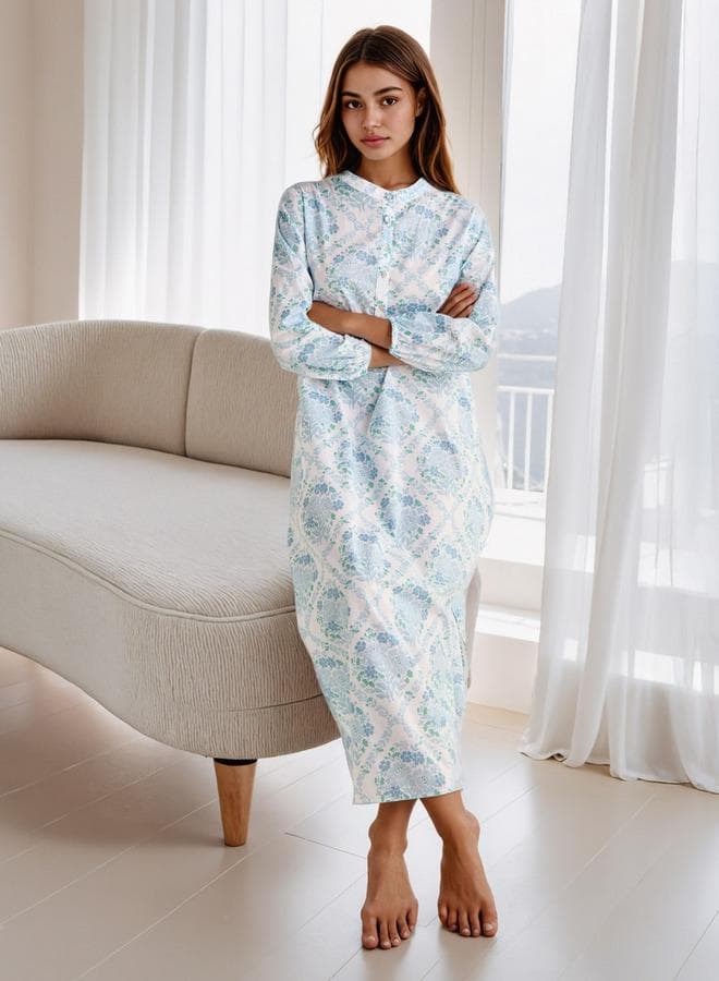Floral Print Cotton Night Gown - Image 1