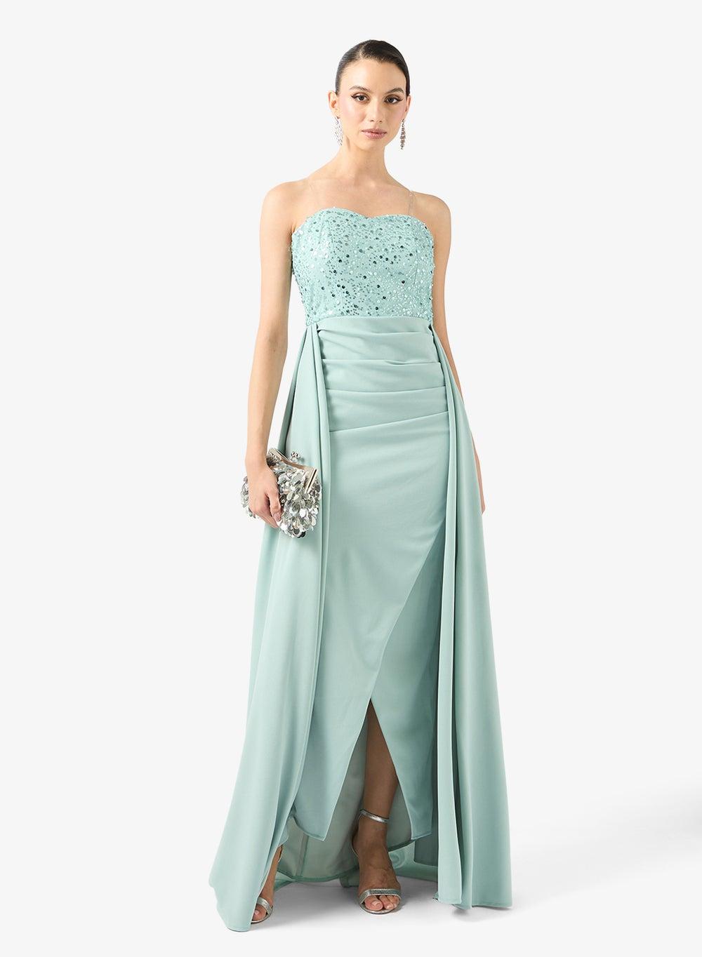 Embellished Bodice Evening Gown with Trail - Image 1