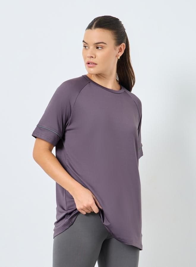 Reflective Stripe Short Sleeve Purple Activewear Top - Image 1