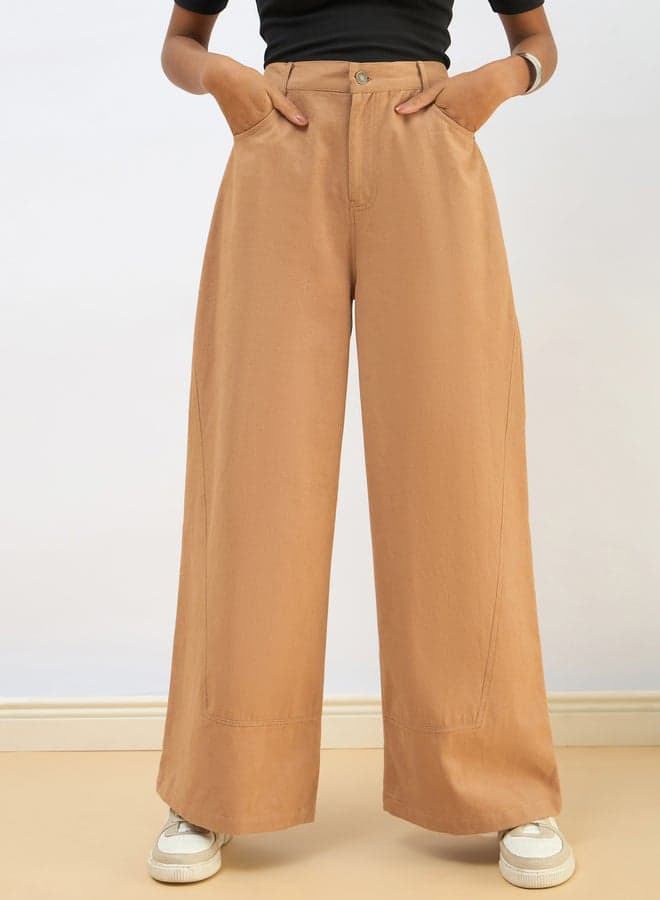 SASSAFRAS Women Beige Twill Wide Leg Pants - Image 1