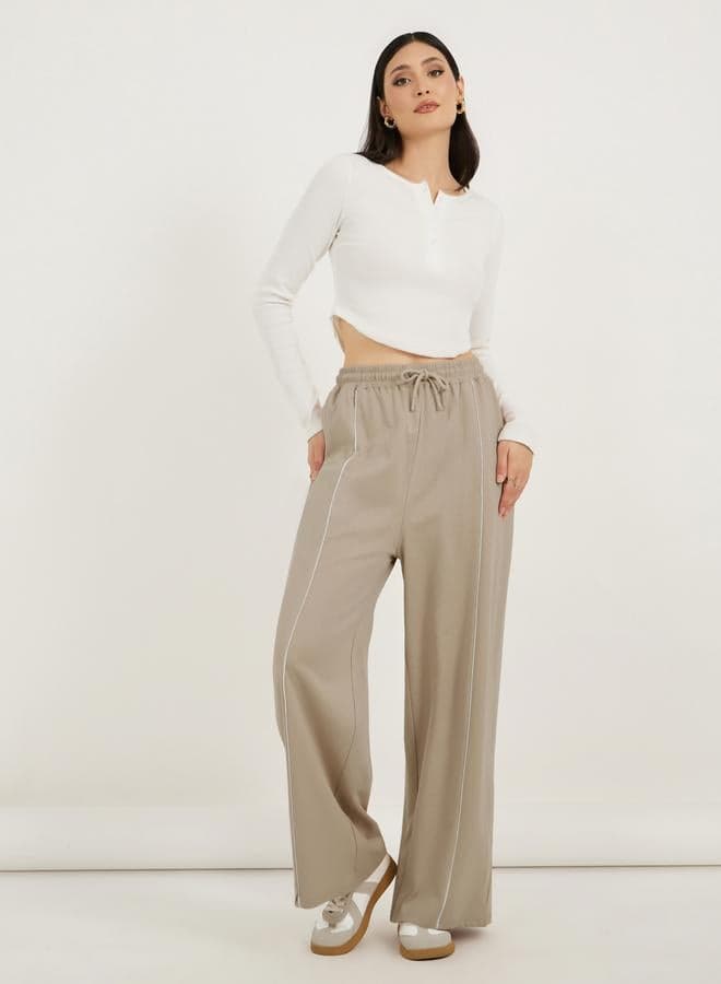Wide Leg Drawstring Joggers with Pintuck Detail - Image 1