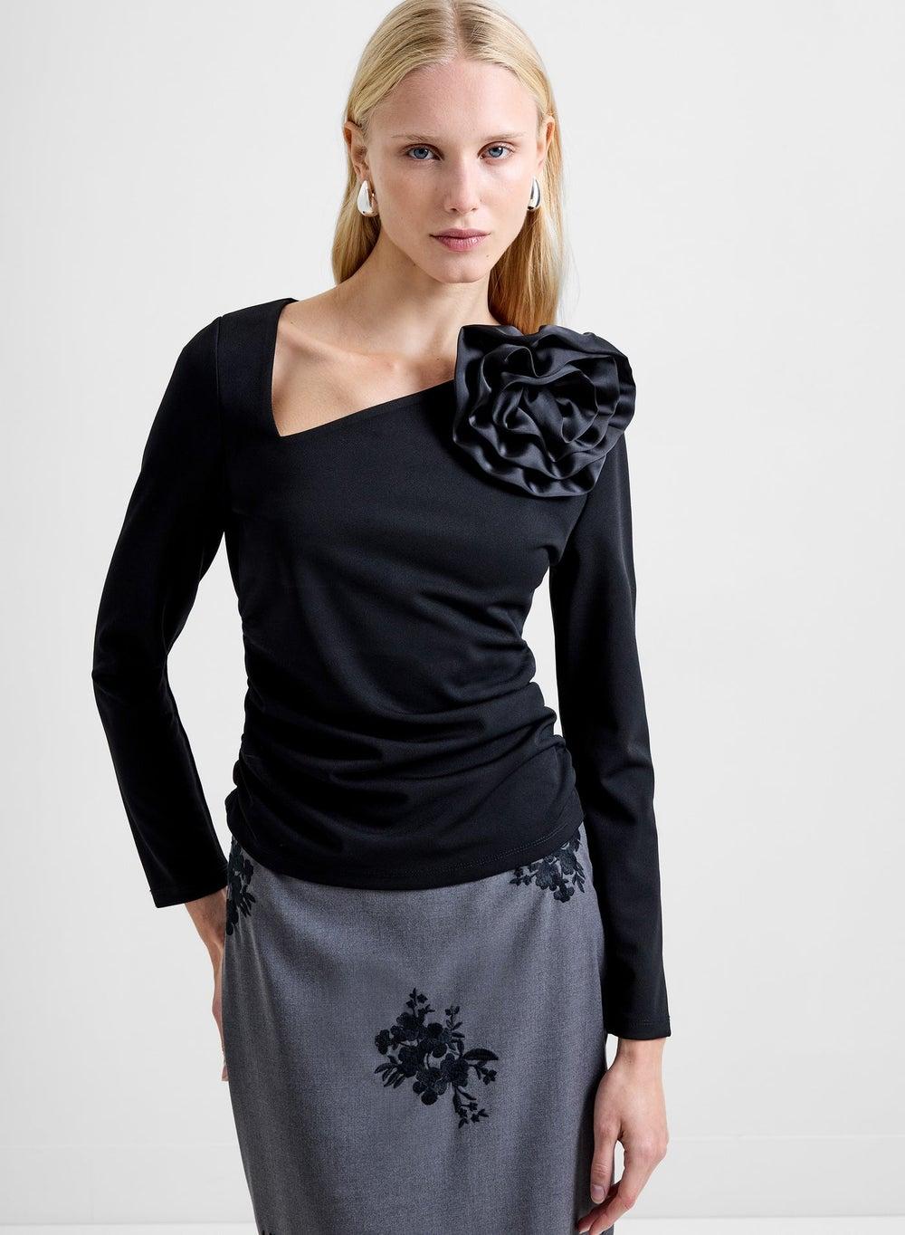 Valetta Jersey Long Sleeve Rosette Top - Image 1