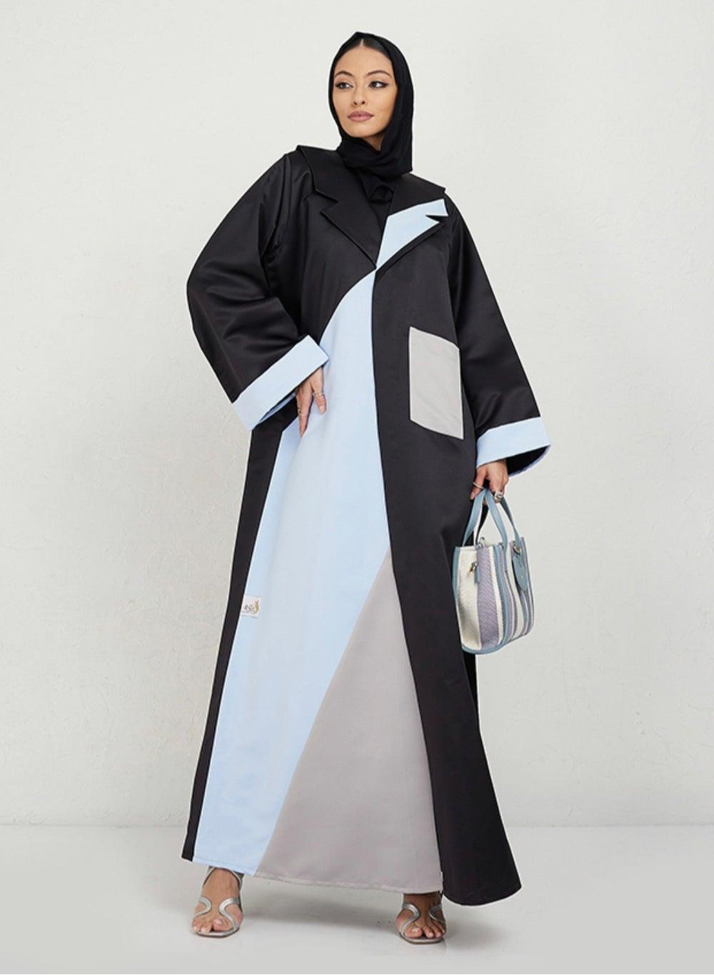 Black Abaya with Blue Cut Design 29 - Image 1