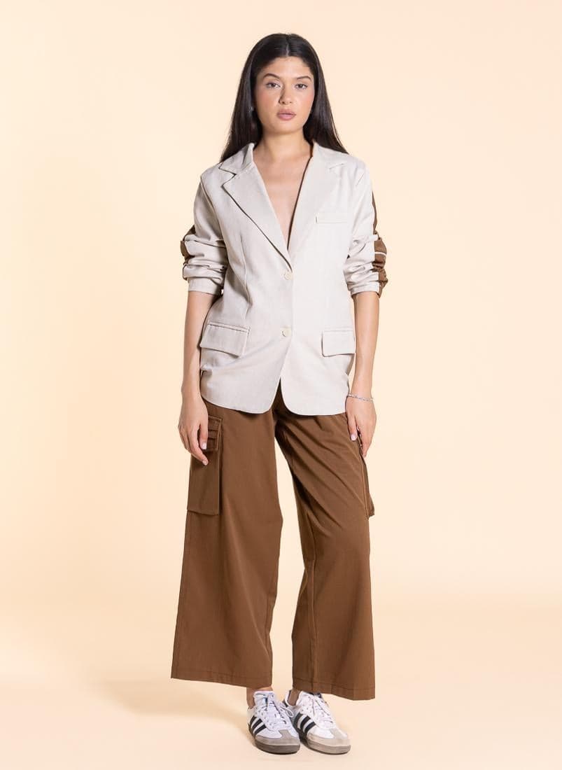 Detailed Linen Blend Blazer Set - Image 1
