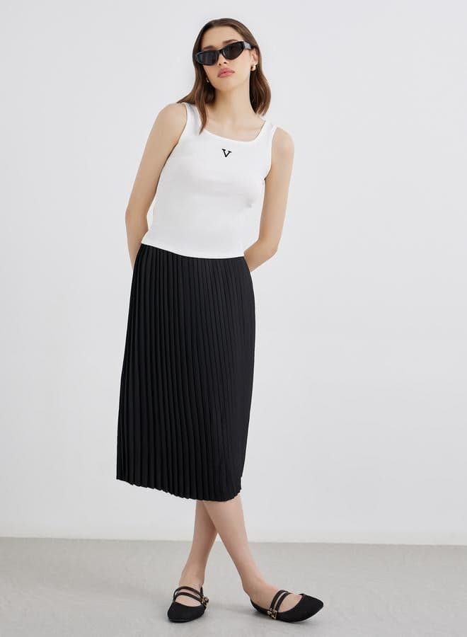 Solid Pleated Midi Skirt for Women - Image 1