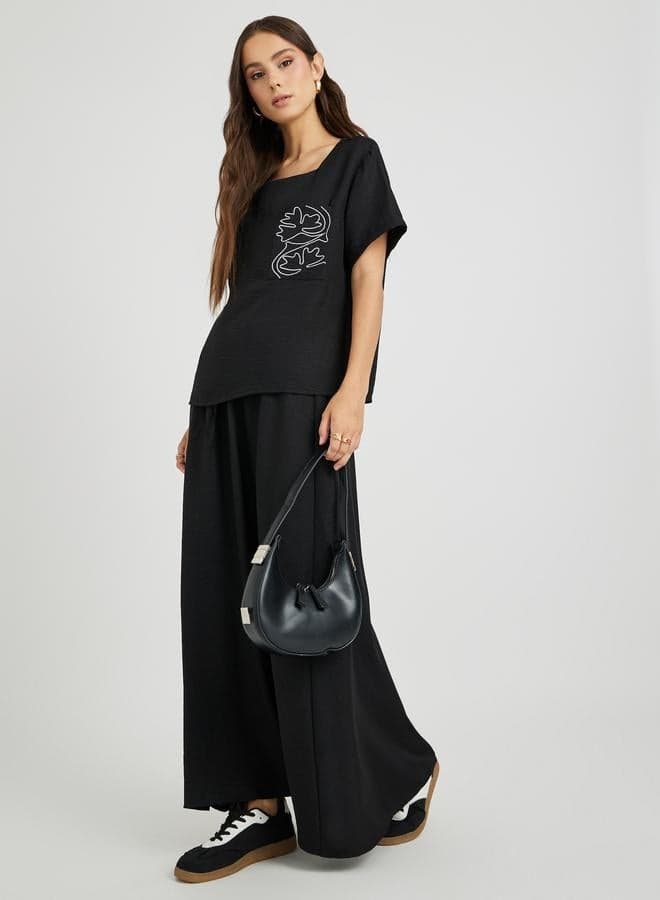 Take Two Embroidered Square Neck Top & Drawstring Skirt Set - Image 1