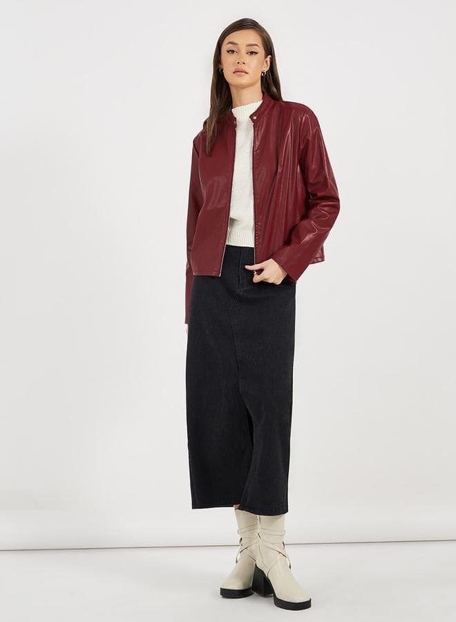 Regular Fit Short Length Leather Look Biker Jacket - Image 1