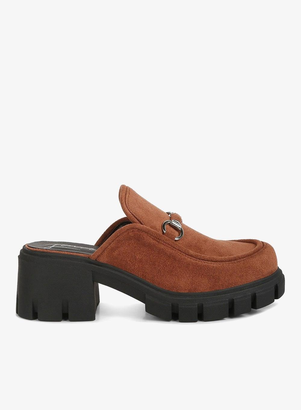 Tan Velvet Slip-On Loafers with Chunky Lug Soles - Image 1