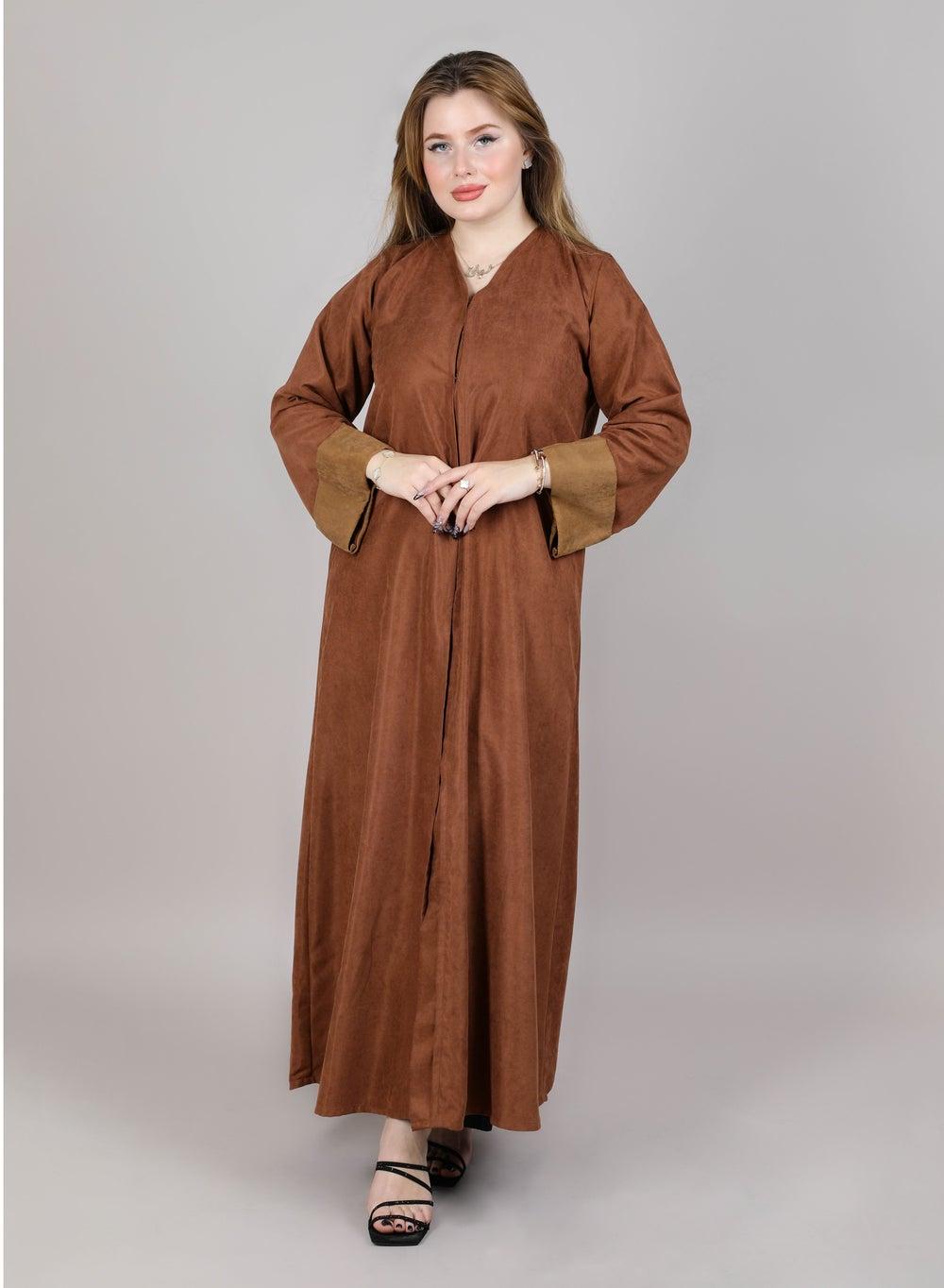 MSquare Fashion V Neck Brown Shamua Casual Abaya - Image 1