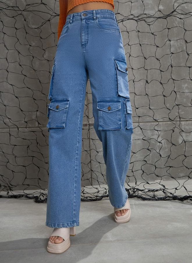 SASSAFRAS Women High Rise Multi Pocket Cargo Jeans - Image 1
