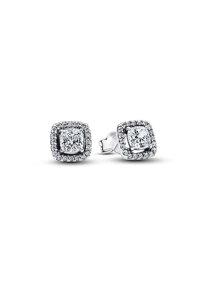 Square Halo Sterling Silver Stud Earrings - Image 1