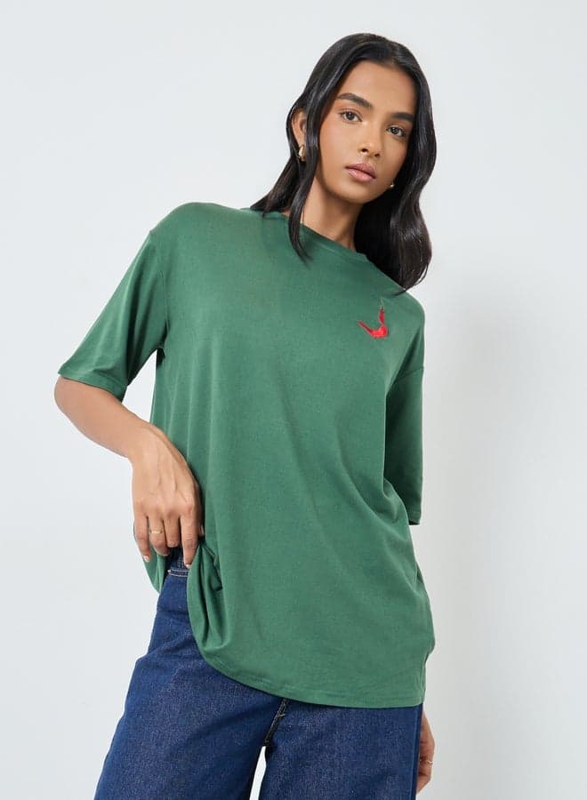 Embroidered Chili Pepper Oversized T-Shirt - Image 1