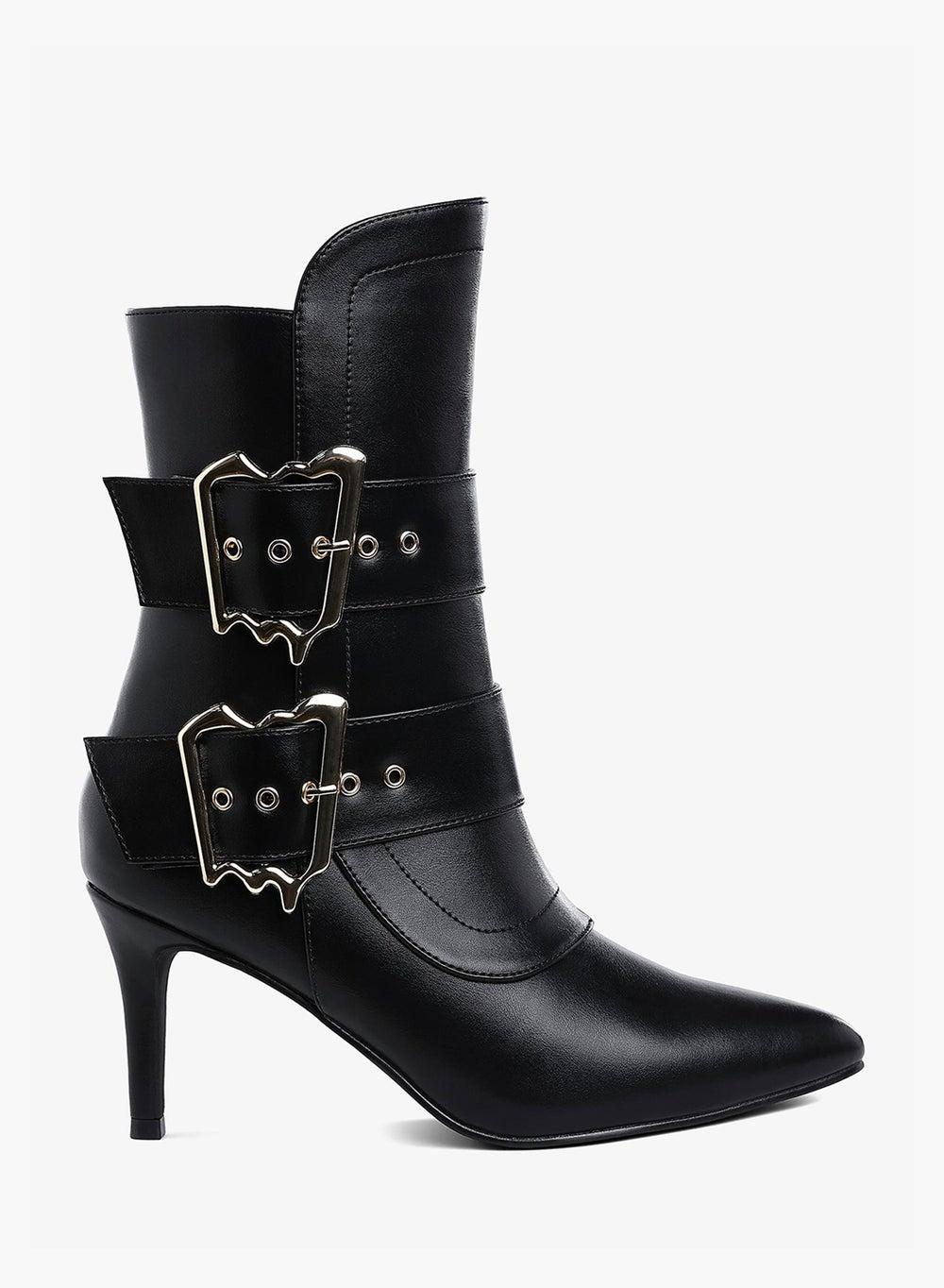 Black Chunky Buckle Strap Ankle Boots - Image 1