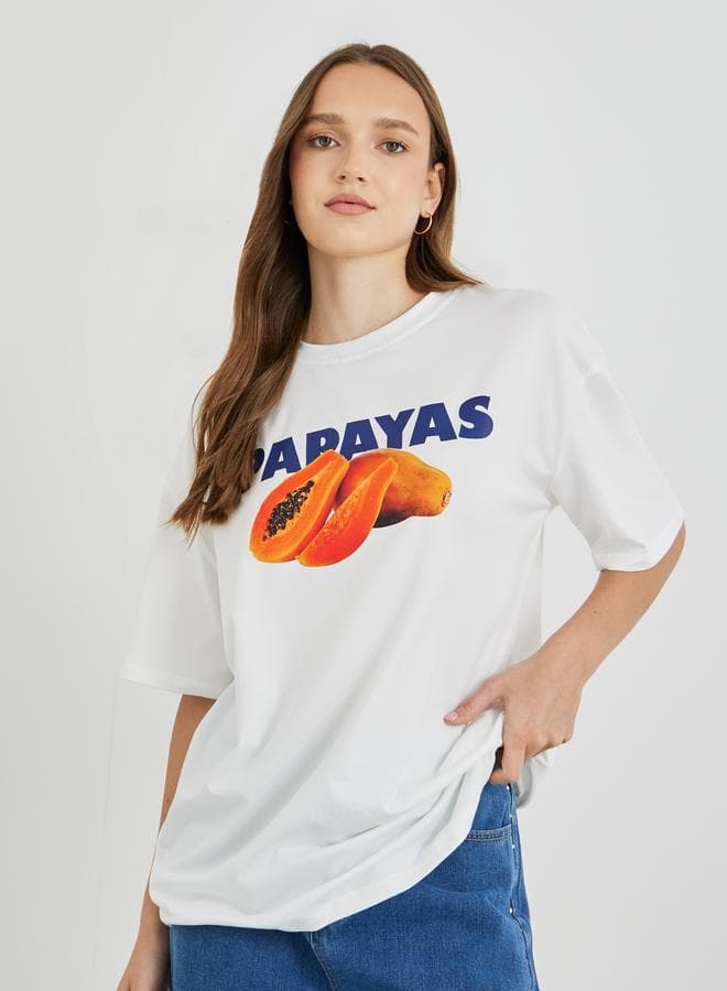 Graphic Print Oversized Round Neck T-Shirt - Image 1