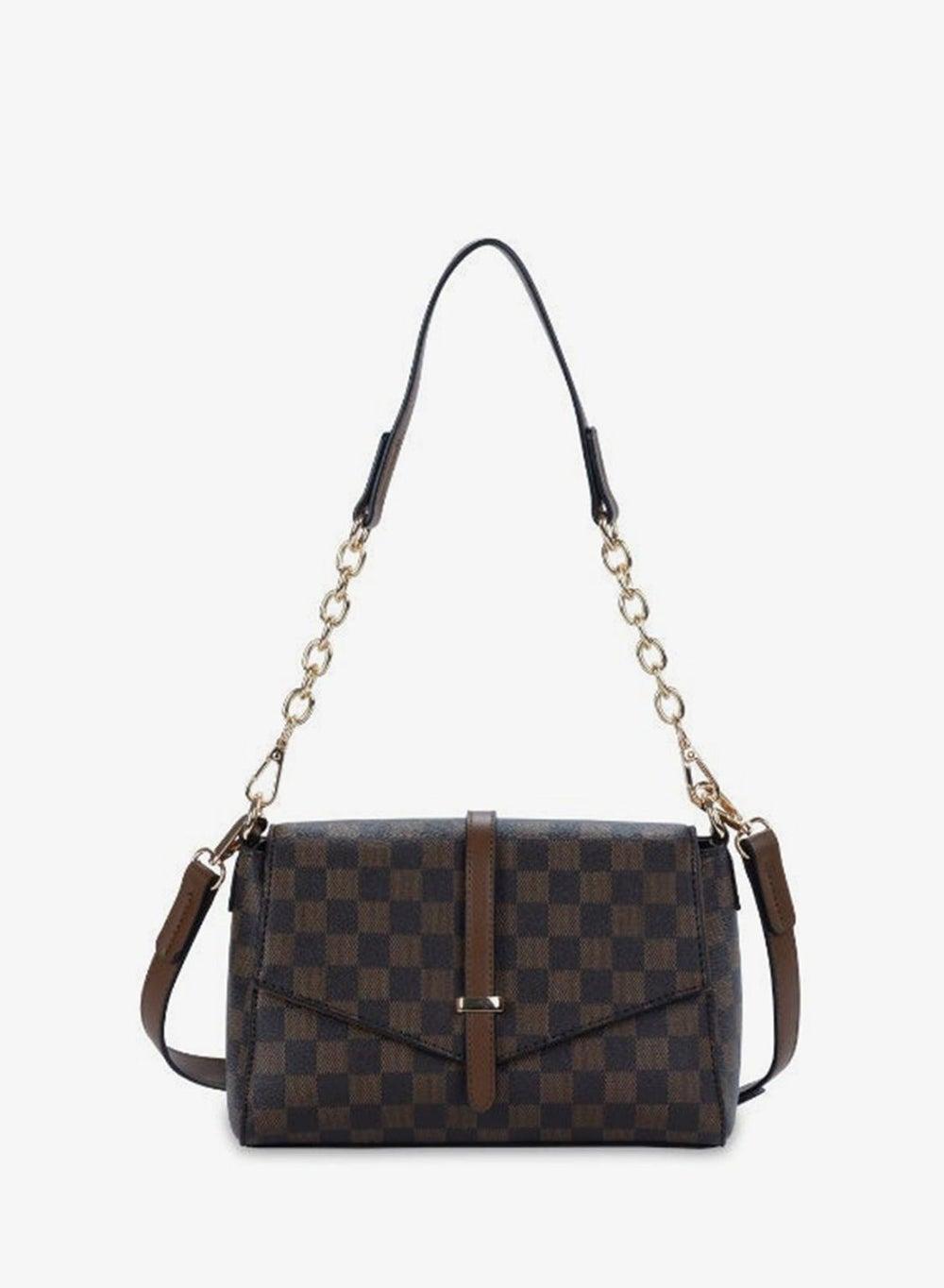 VVIDA Brown Check Monogram Satchel Bag - Image 1