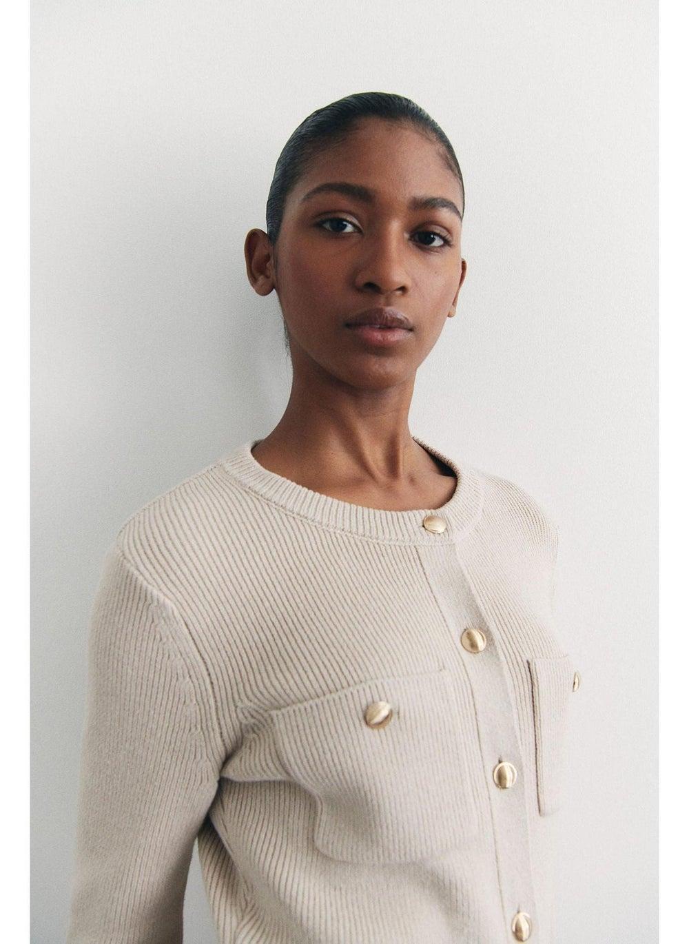 Pocket-Front Knitted Dress with Metal Button Detail - Image 1