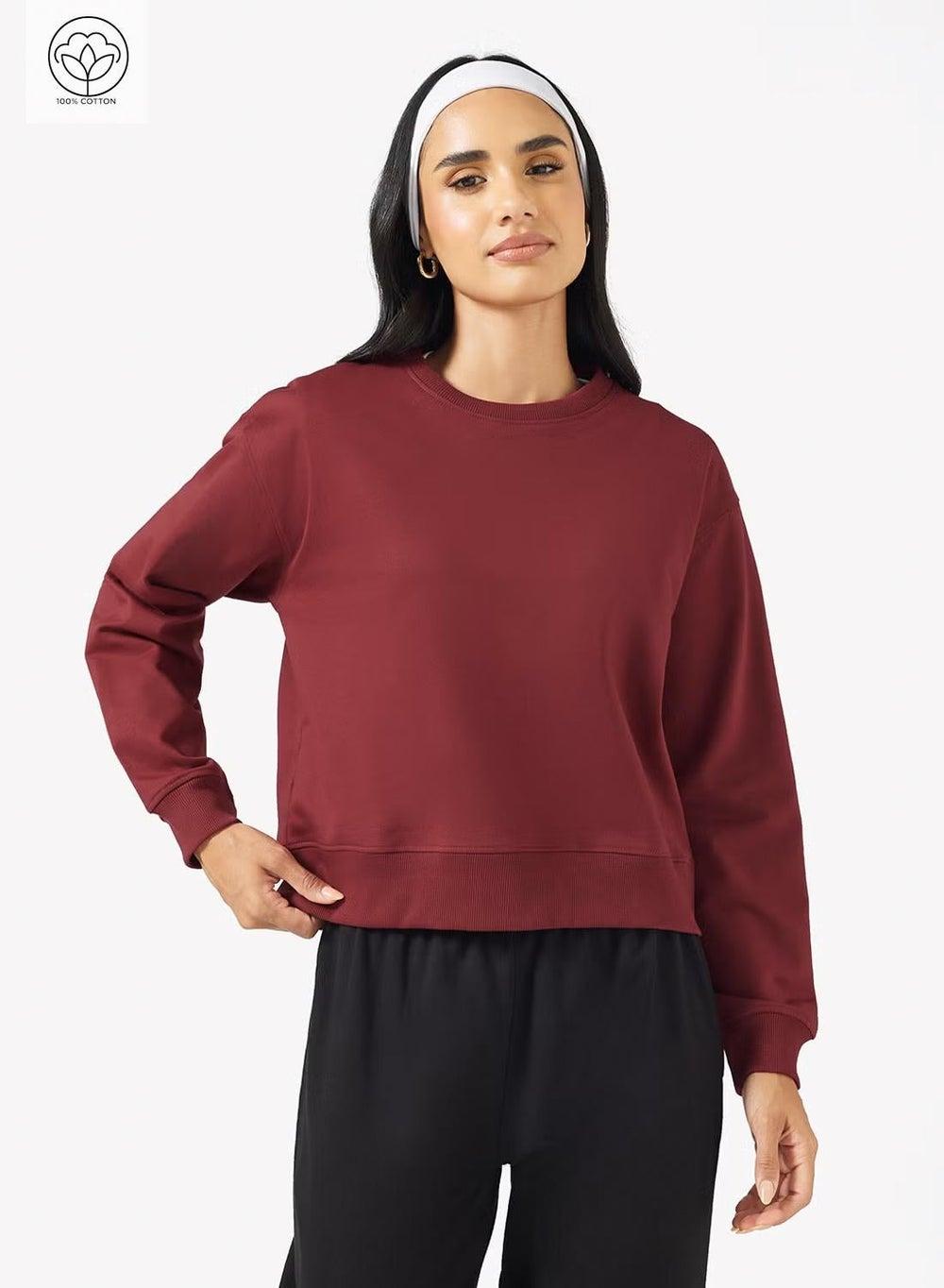 Cotton Oversize Crew Neck Essential Sweatshirt - Image 1
