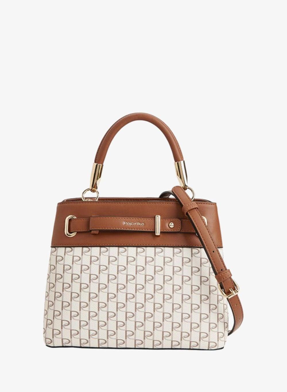 Women Monogram Print Tote Bag with Zip Closure - Image 1