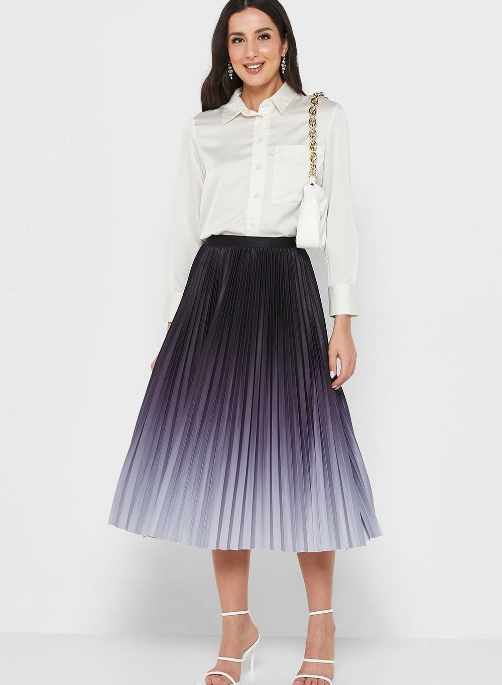 Ombre Pleat Detail Midi Skirt - Image 1