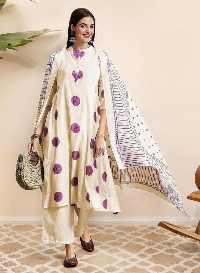 Printed Cotton A-Line Kurta and Pants Set - Image 1
