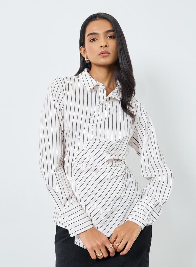 Take Two Striped Buttoned Wrap Blouse - Image 1