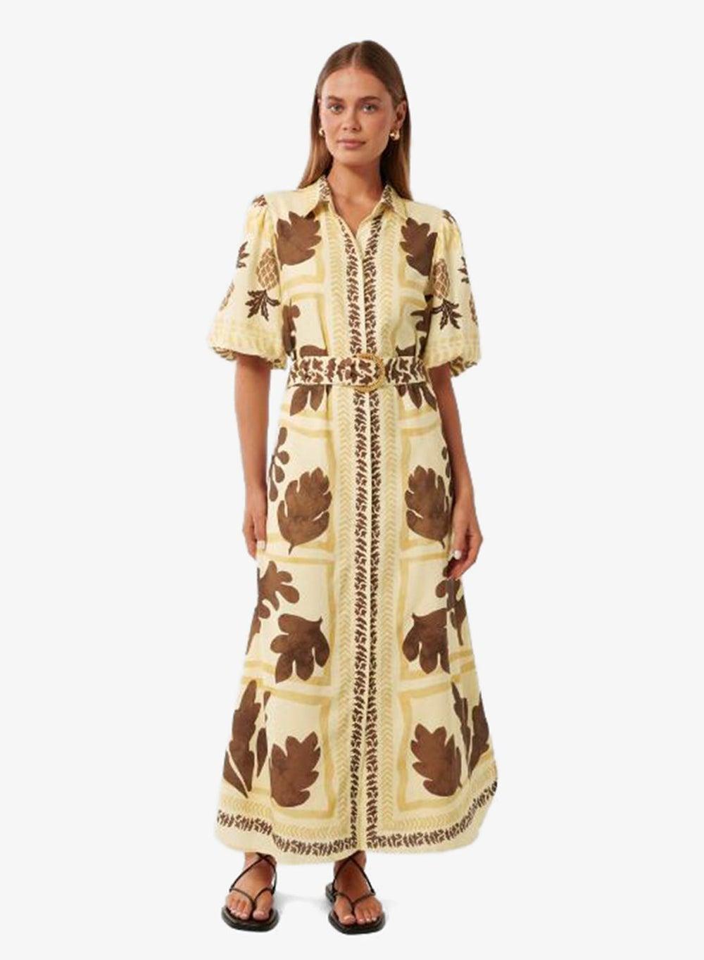 Nora Printed Linen Blend Maxi Shirt Dress - Image 1