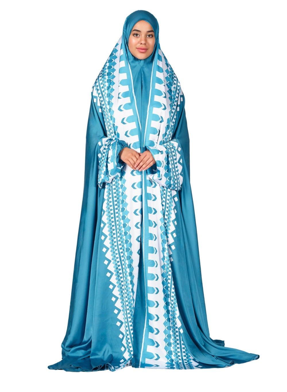 Manama Blue Satin-Feel Prayer Dress - Image 1
