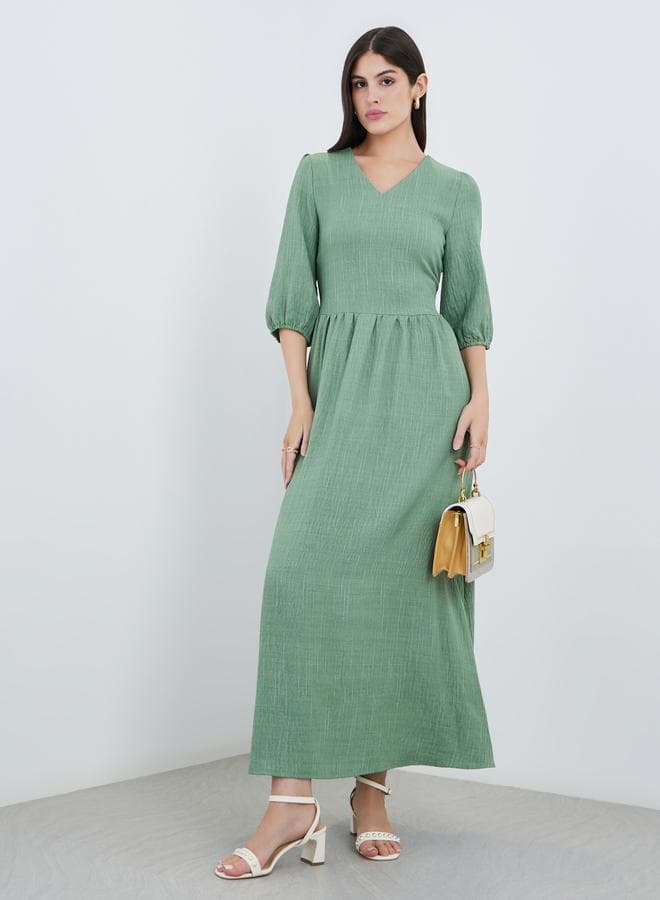 Green Self-Design 3/4 Sleeve Maxi Dress - Image 1