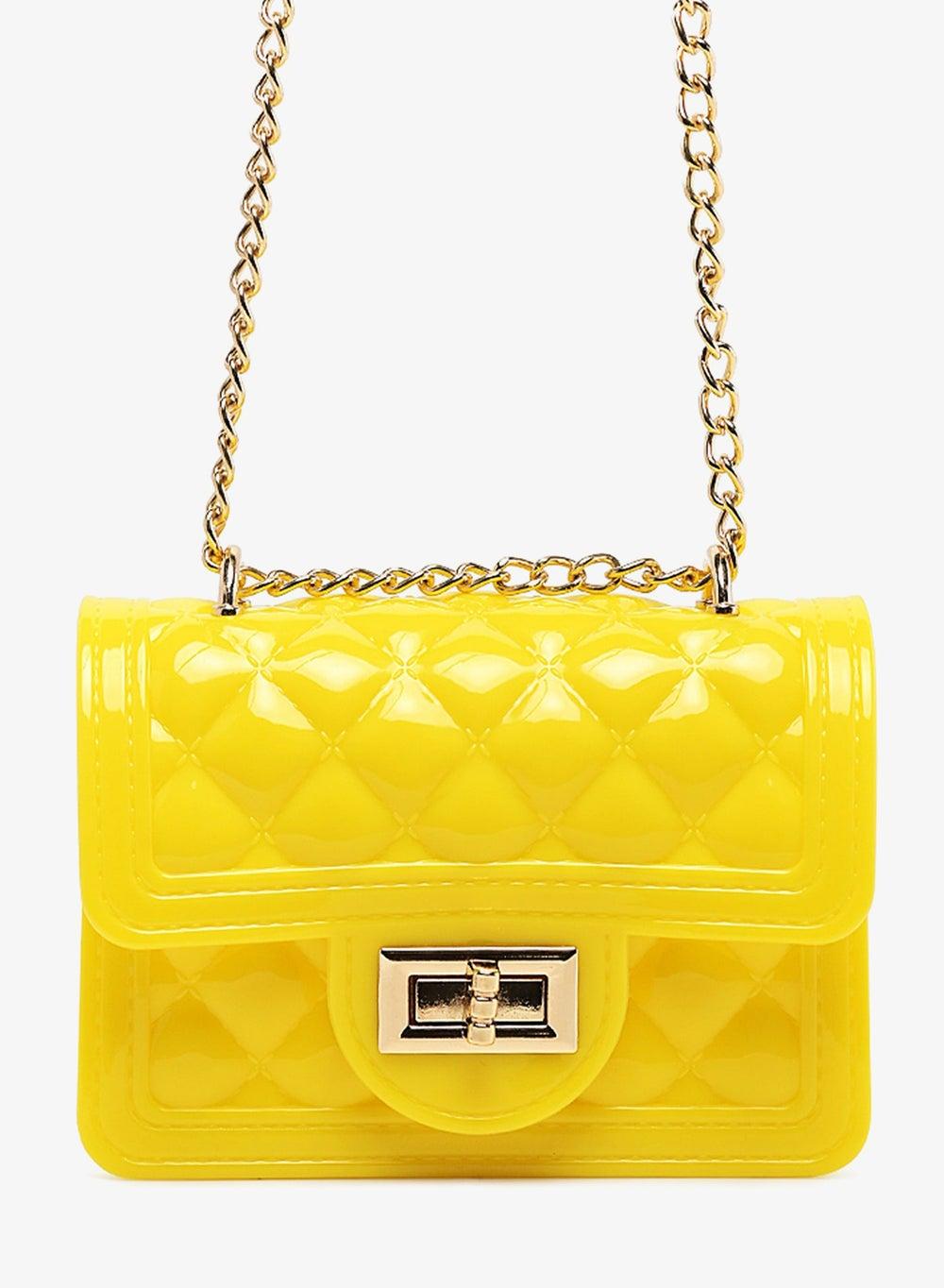 Yellow Quilted Sling Bag with Metallic Chain Strap - Image 1