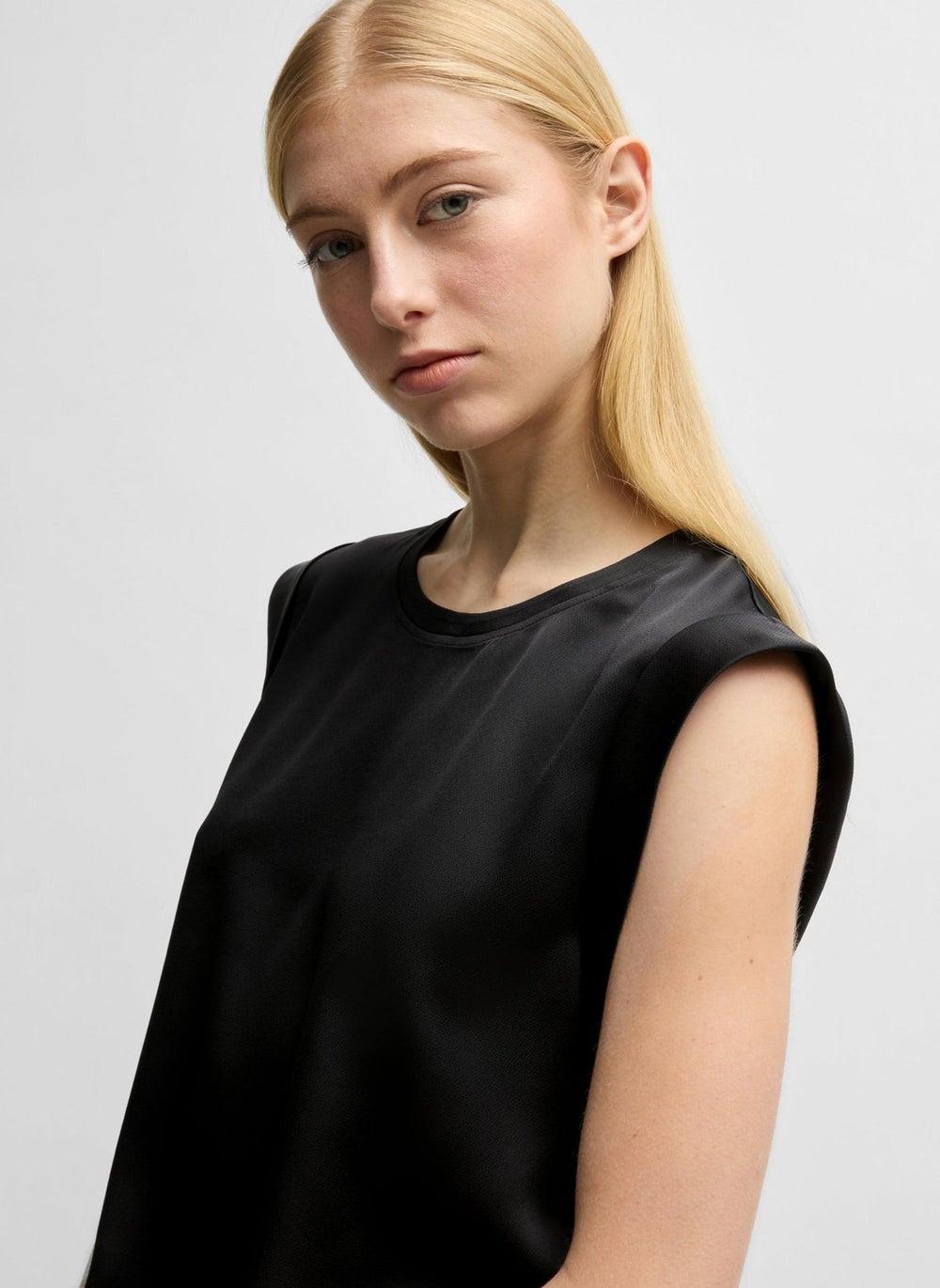 Sleeveless Hammered Satin T-Shirt for Women - Image 1