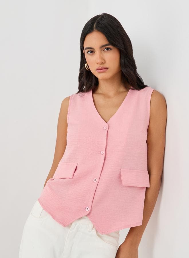Styli Solid Boxy Fit Waistcoat with Flap Pockets - Image 1