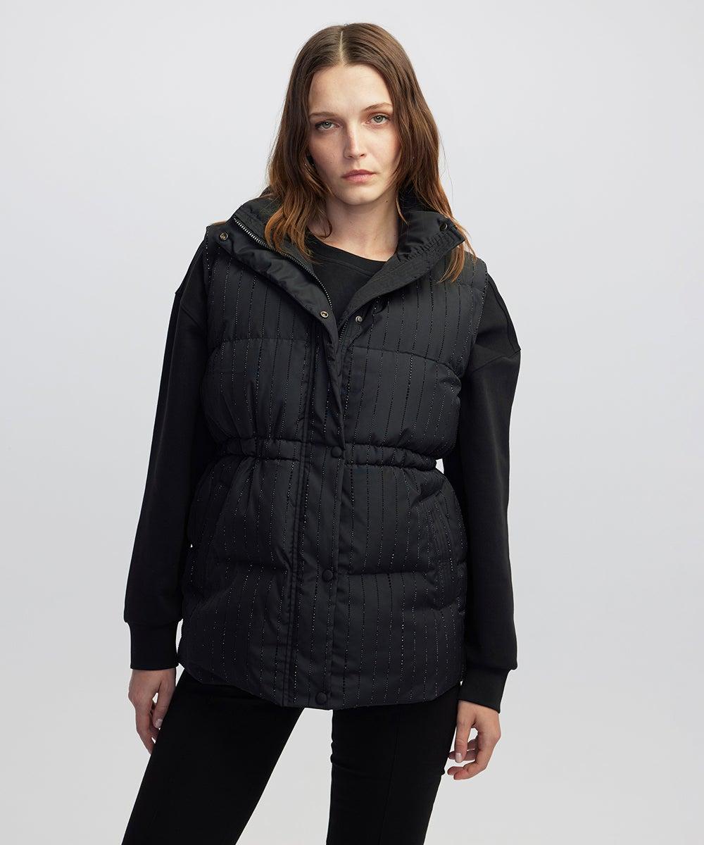 Oversized Rhinestone Embellished Puffer Vest - Image 1