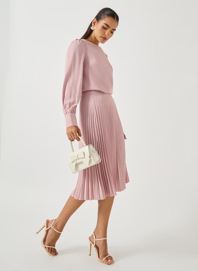 Plain Volume Sleeves Top and Pleated Skirt Co-Ords - Image 1