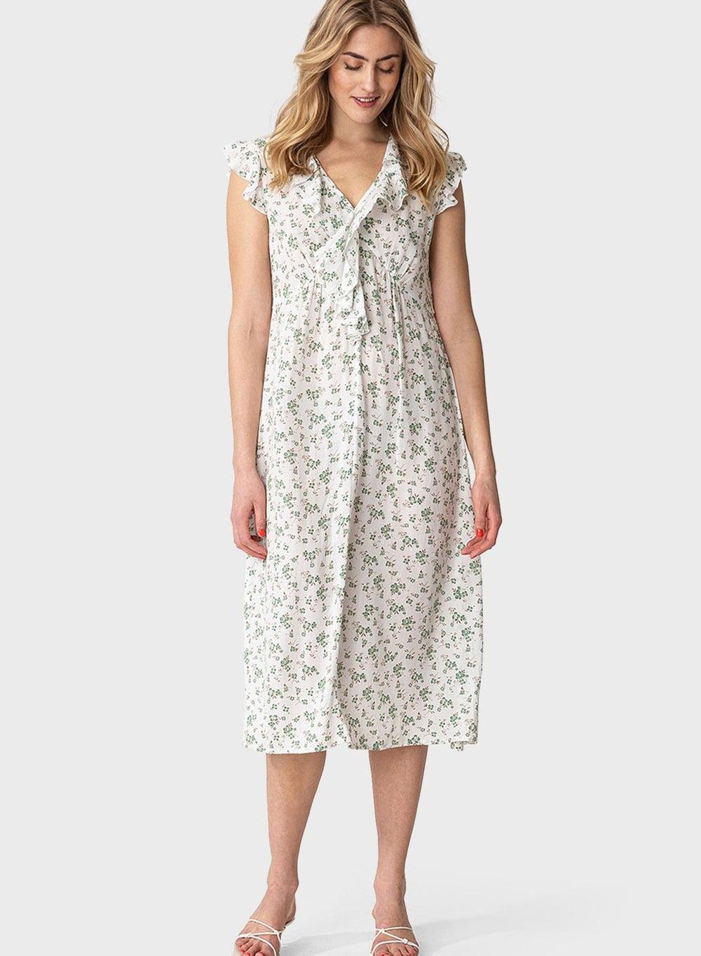 Floral Ruffle Midi Dress with Tie Waist - Image 1