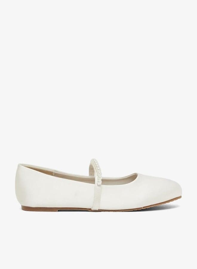 Faux Pearl Embellished Strap Ballerina Shoes - Image 1
