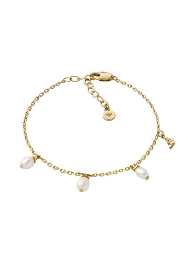 Gold-Tone Brass Bracelet with Lustrous Pearls - Image 1