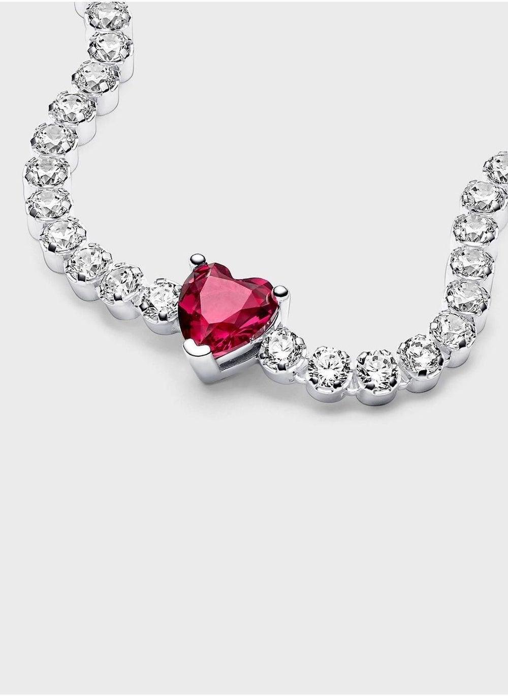 Red Sparkling Heart Sterling Silver Tennis Bracelet - Image 1