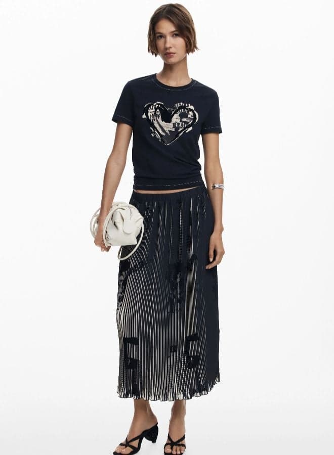 Newspaper Texture Midi Skirt - Image 1