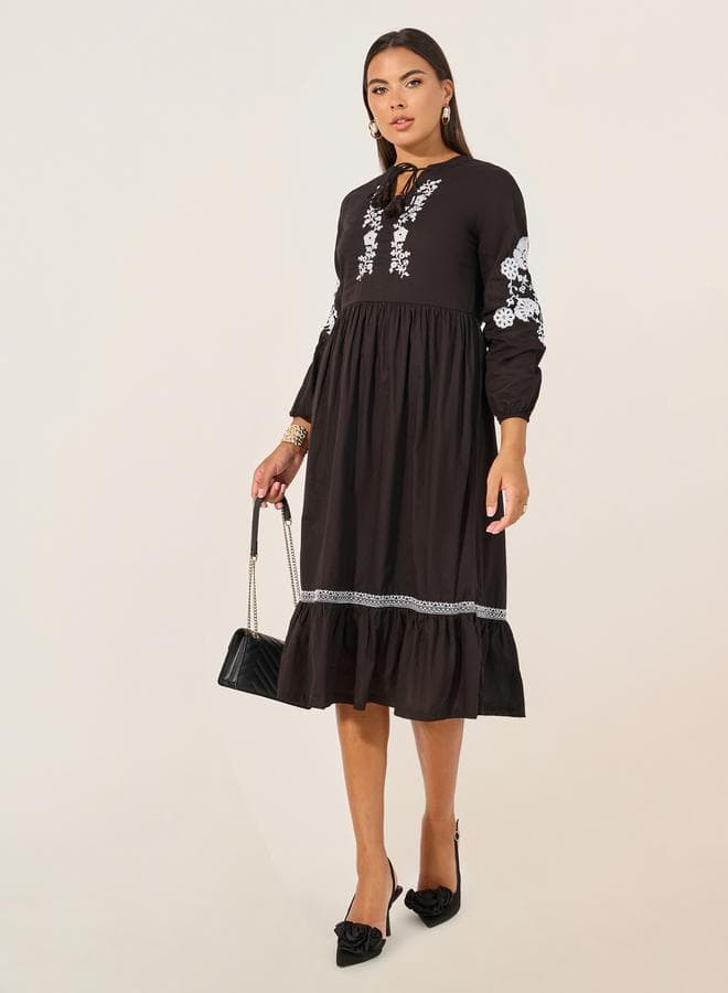 Embroidered Peasant Midi Dress - Image 1