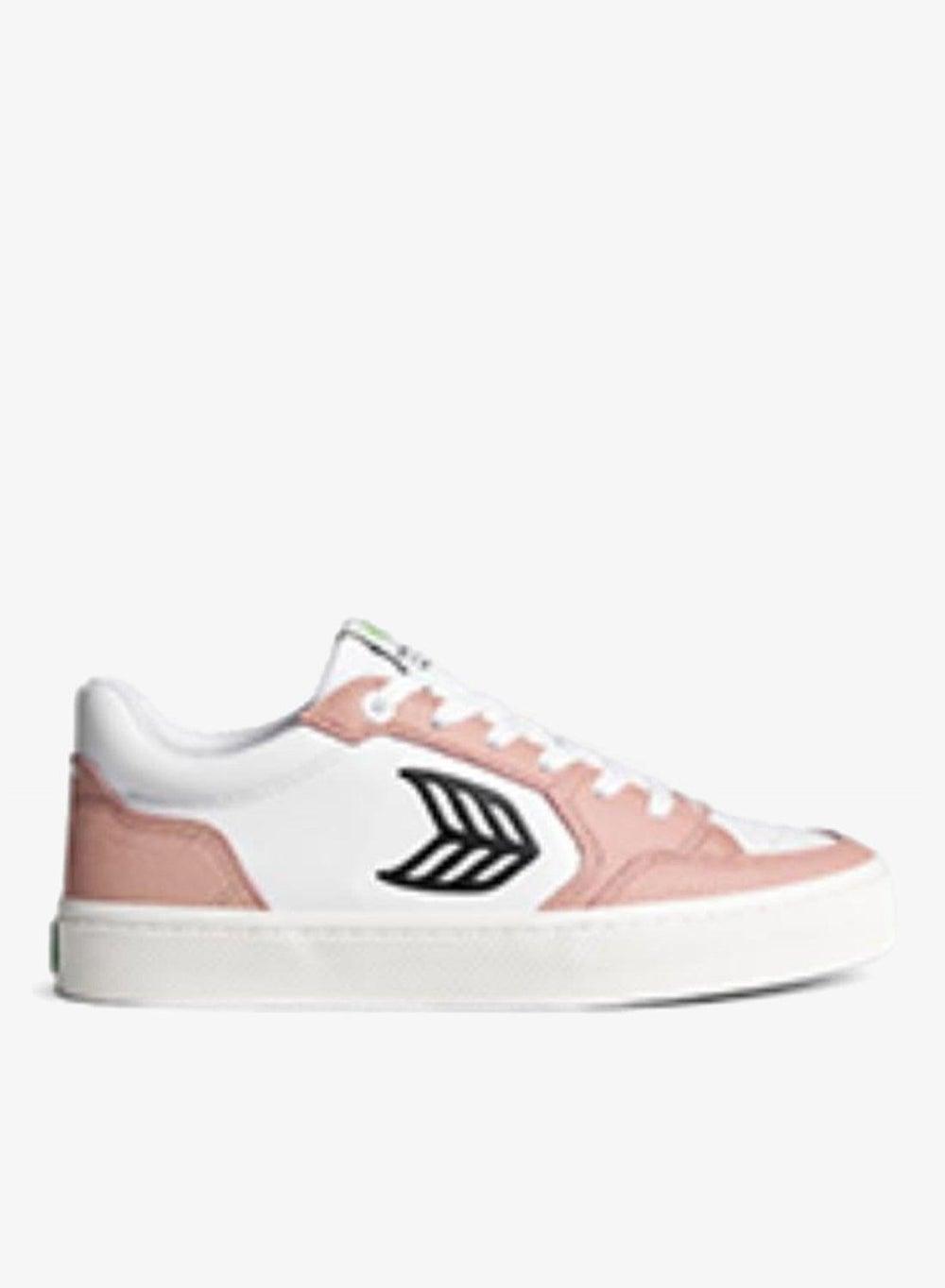 VALLELY White Leather Sneaker with Mahogany Rose Accents - Image 1