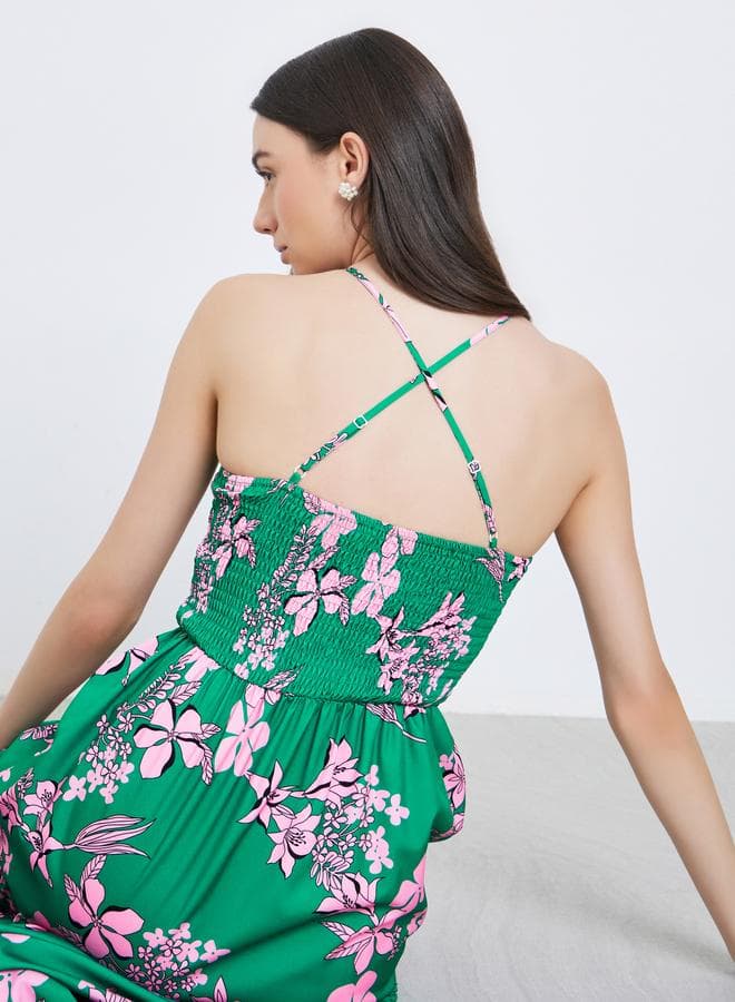 Take Two Green Floral Print Strappy Midi Dress - Image 1