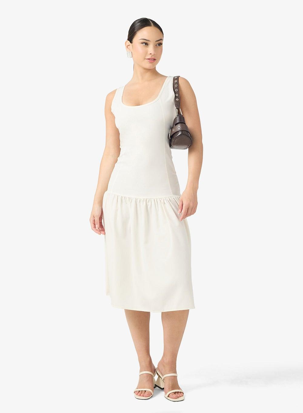 Cream Drop Waist Midi Dress - Image 1
