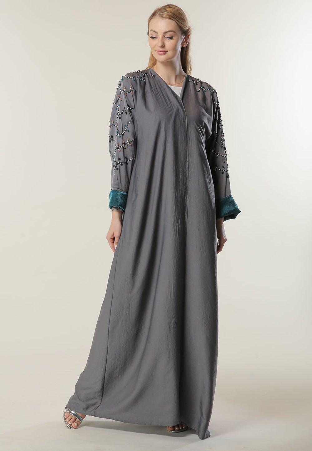 Embroidered V-Neck Abaya - Image 1