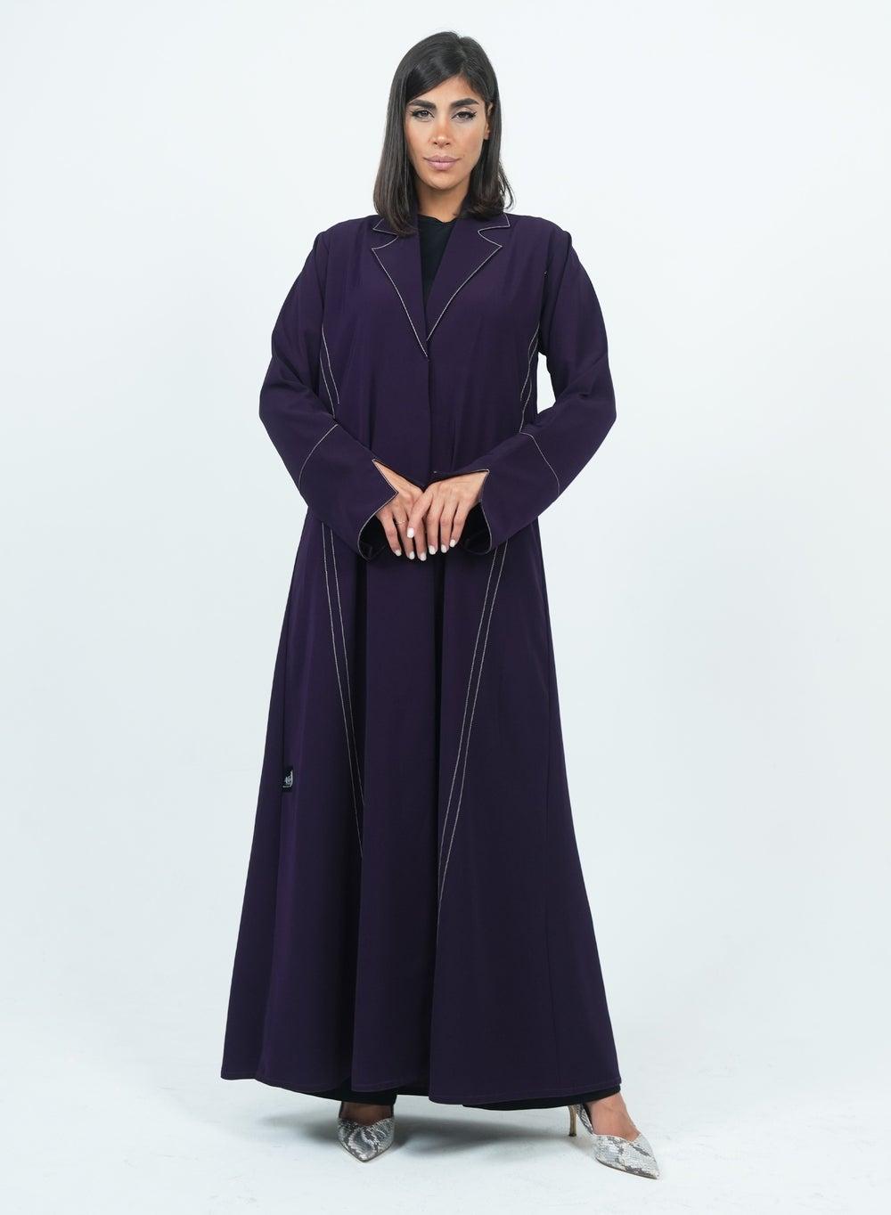 Elegant Purple Embroidered Blazer Abaya - Image 1