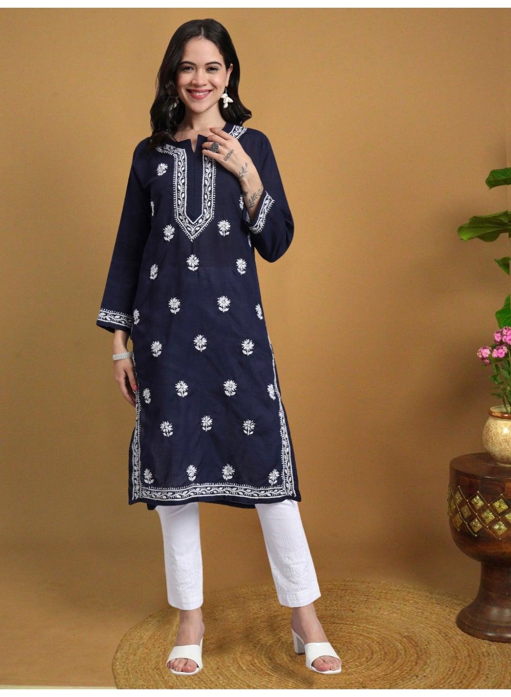Hand Embroidered Chikankari Cotton Kurta AL3999 - Image 1