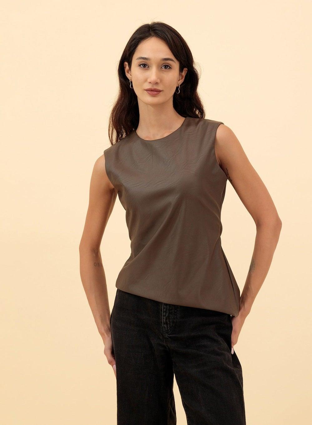 Asymmetric Leather Top for Women - Image 1