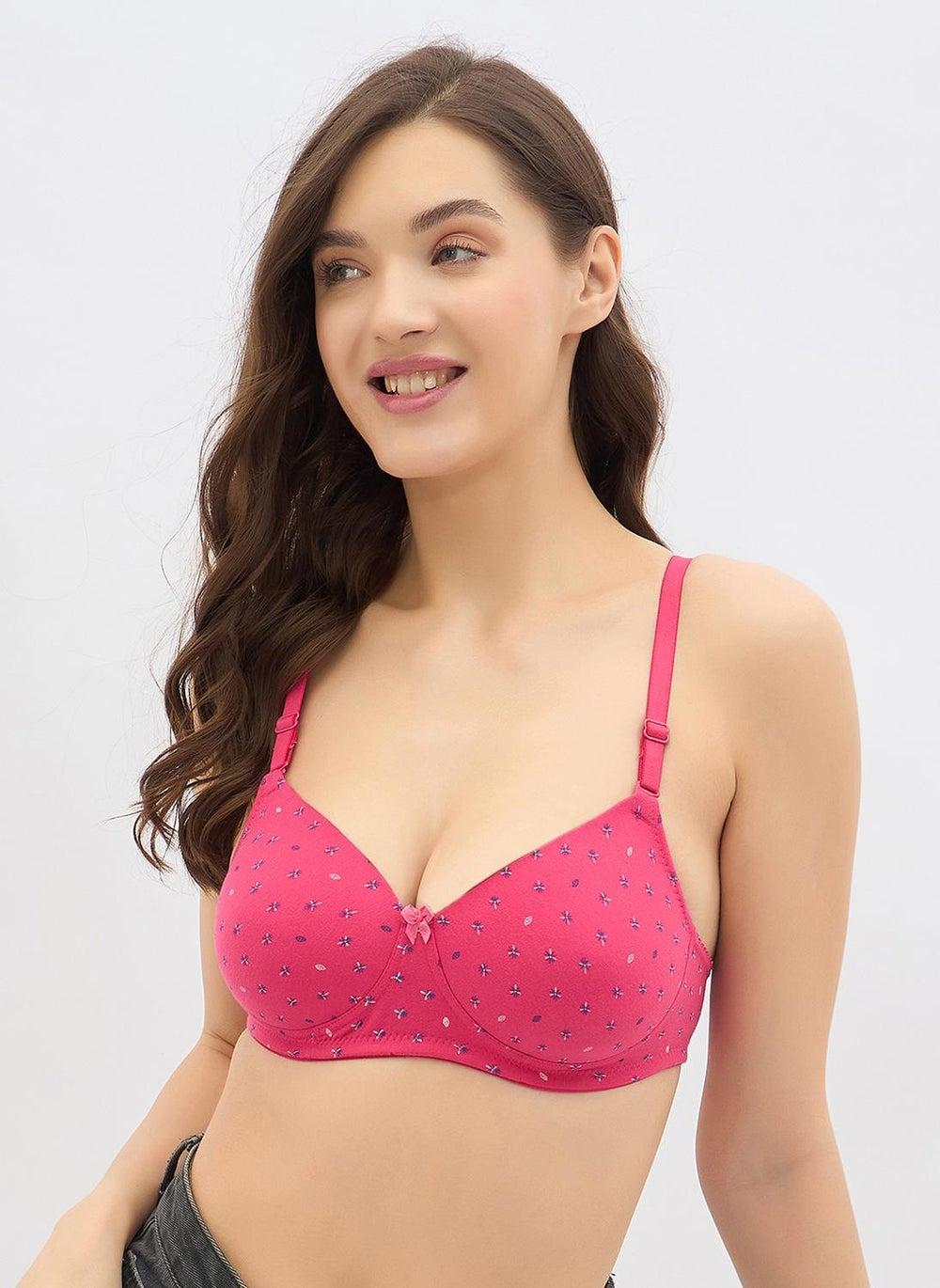 Clovia Pink Floral Cotton Padded Non-Wired Multiway T-Shirt Bra - Image 1