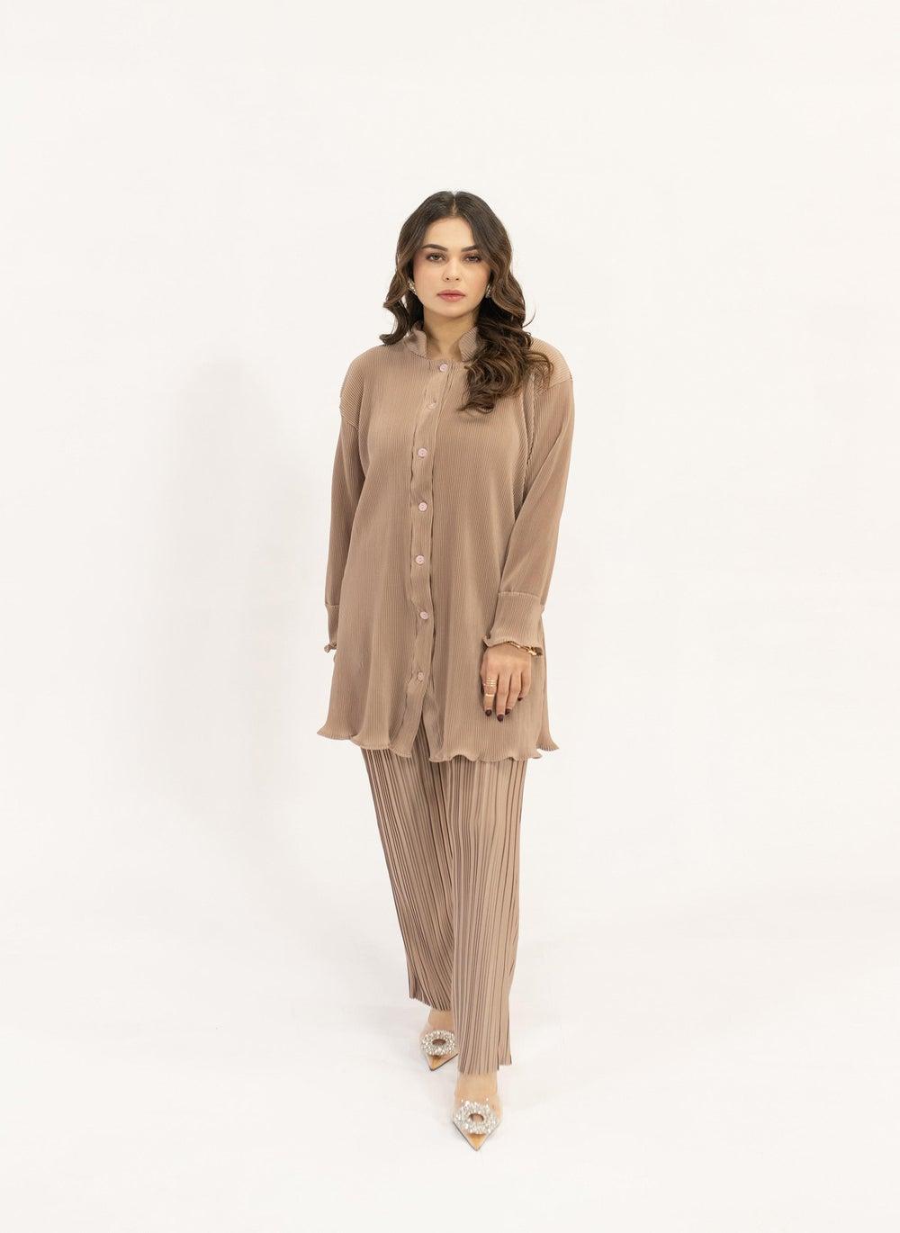 Blush Beige Contrast Pleated Formal Suit - Image 1