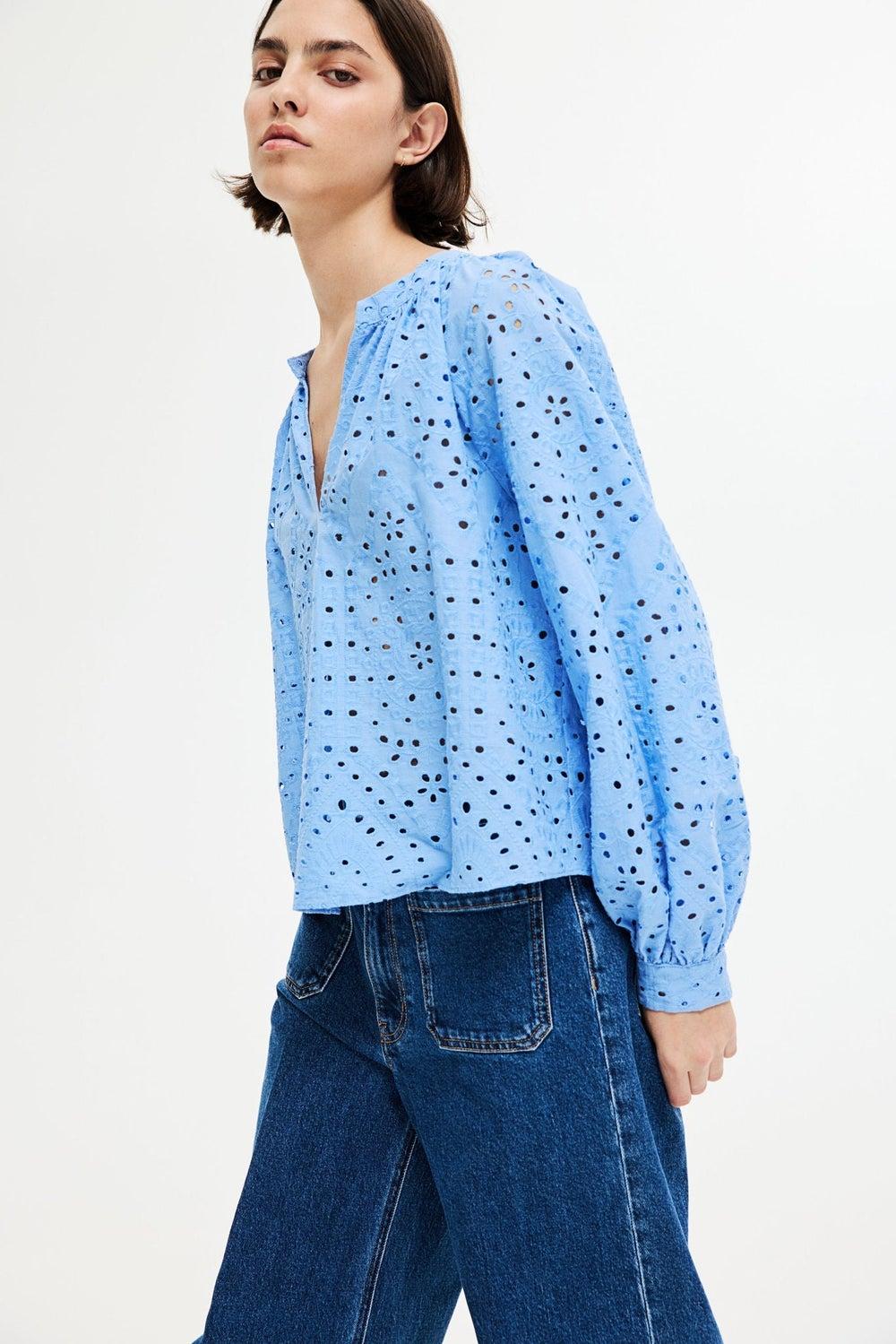 Broderie Anglaise Cotton Blouse with Balloon Sleeves - Image 1