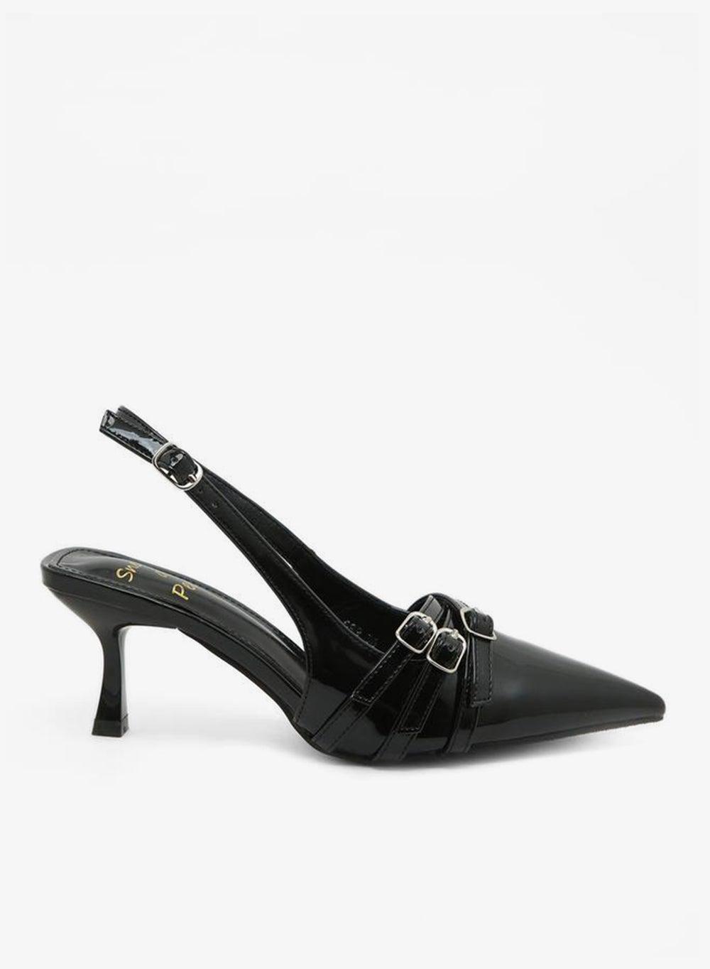 Sneak-a-Peek Pointed Toe Buckle Stiletto Pumps - Image 1